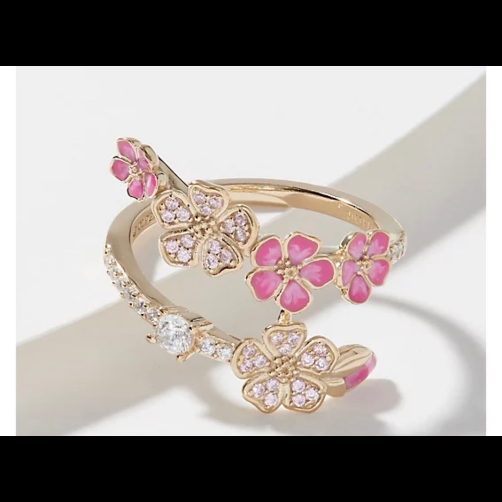 Cherry Blossom Floral wrap Ring size 10